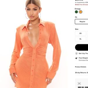 FashionNova Nights to Remember Shirt Dress - Orange